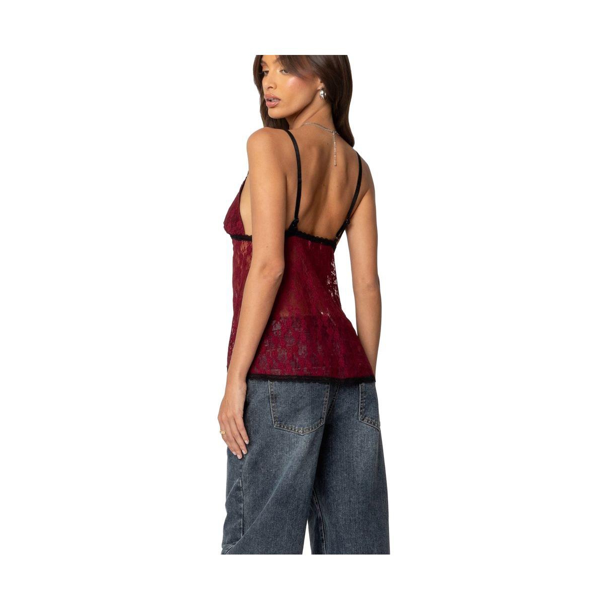 Edikted Women's Maude Tie Front Sheer Lace Top