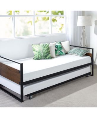 Wood Daybed Frame with Roll-Out Trundle Bed for Space-Saving and Extra Sleep Space