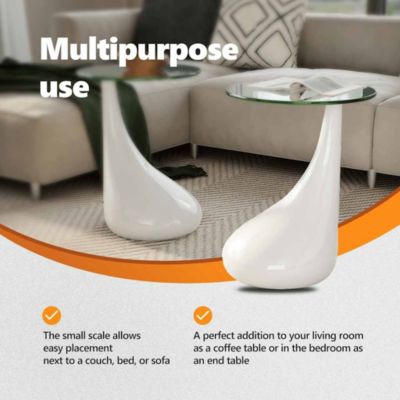Coffee Table Set of 2 High Gloss White Fiberglass, Tempered Glass