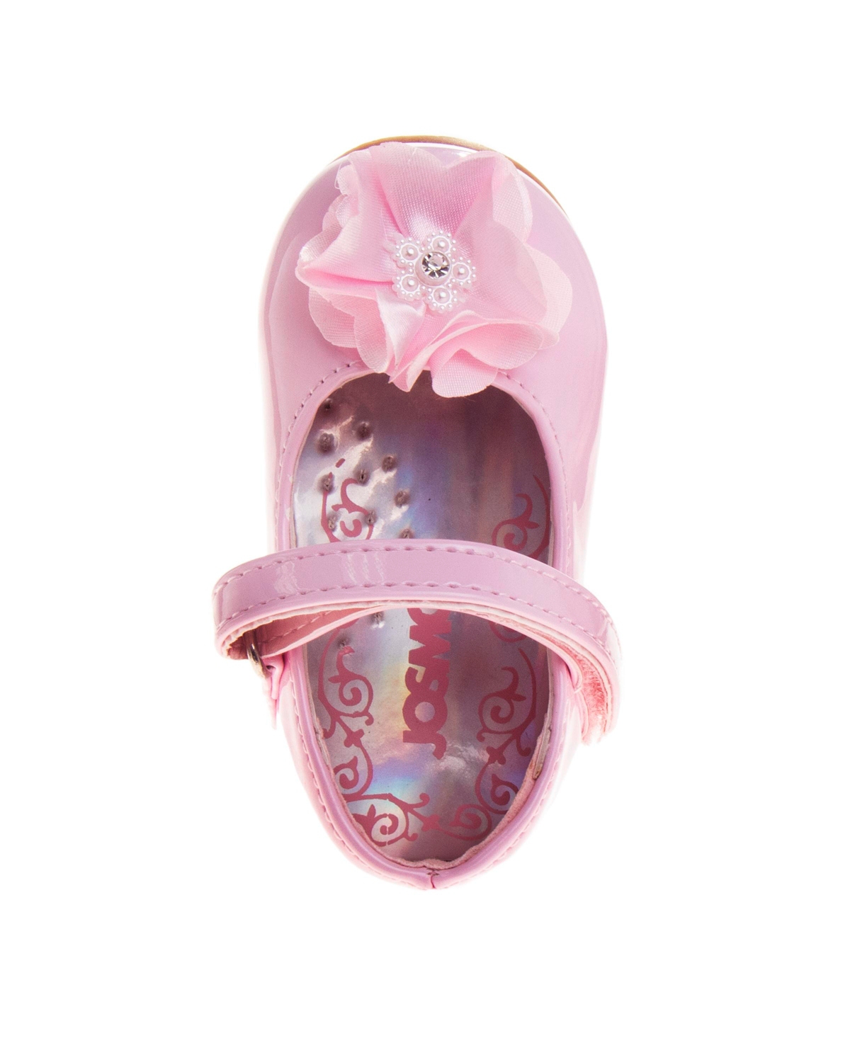 Josmo Infant Hook And Loop Flowery Dress Shoes In Pink Patent