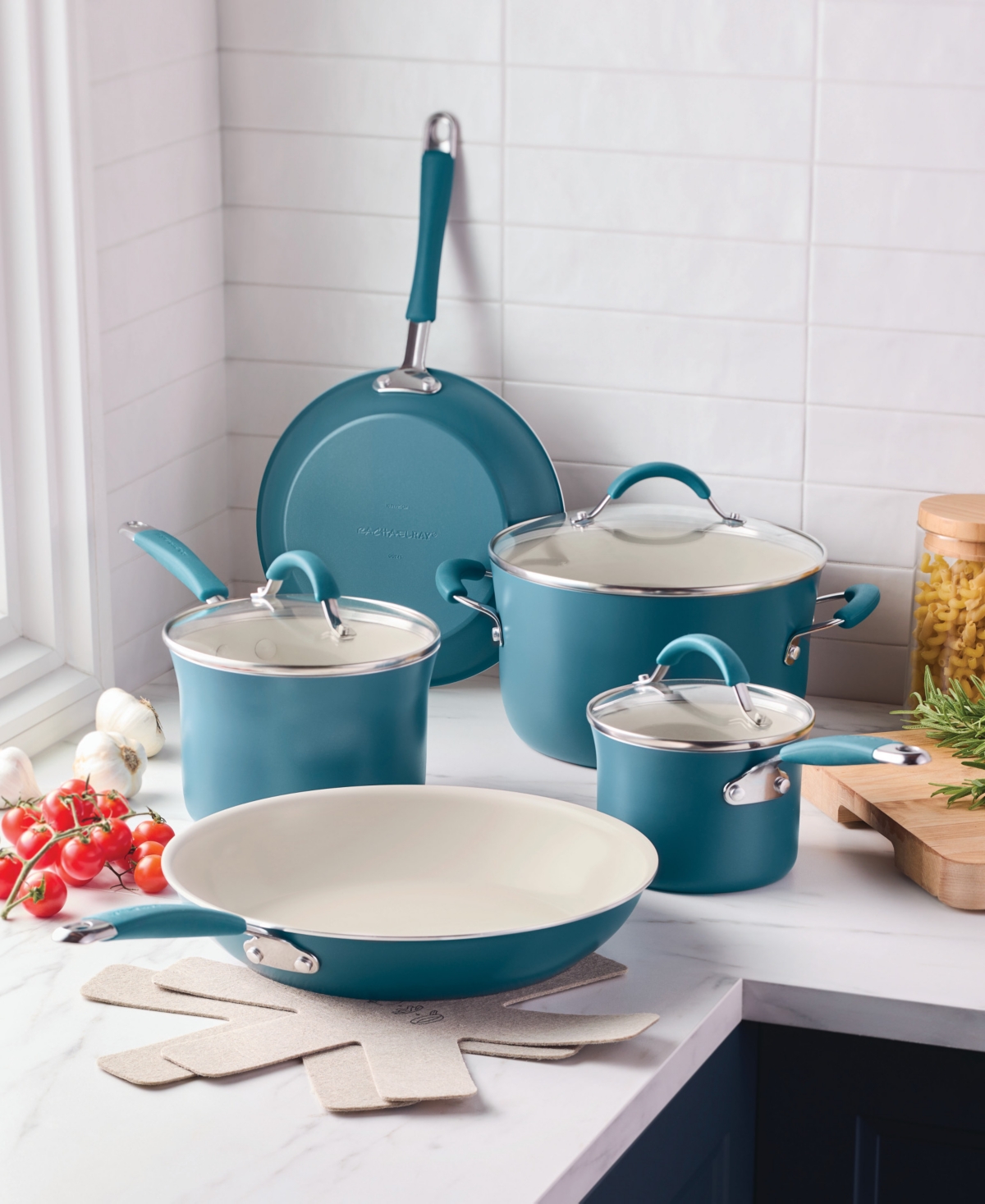 Rachael Ray Cucina Ceramic 10pc Blue Nonstick Cookware Pots An In Marine Blue