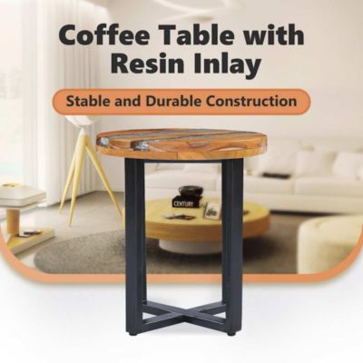 Coffee Table 15.7"x17.7" Solid Teak Wood and Polyresin