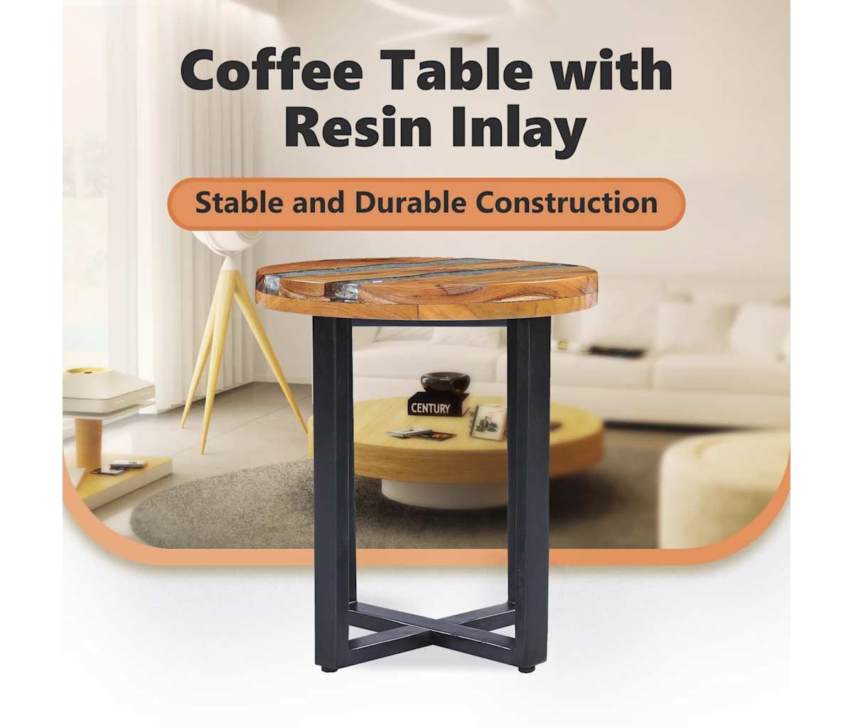 Coffee Table 15.7"x17.7" Solid Teak Wood and Polyresin