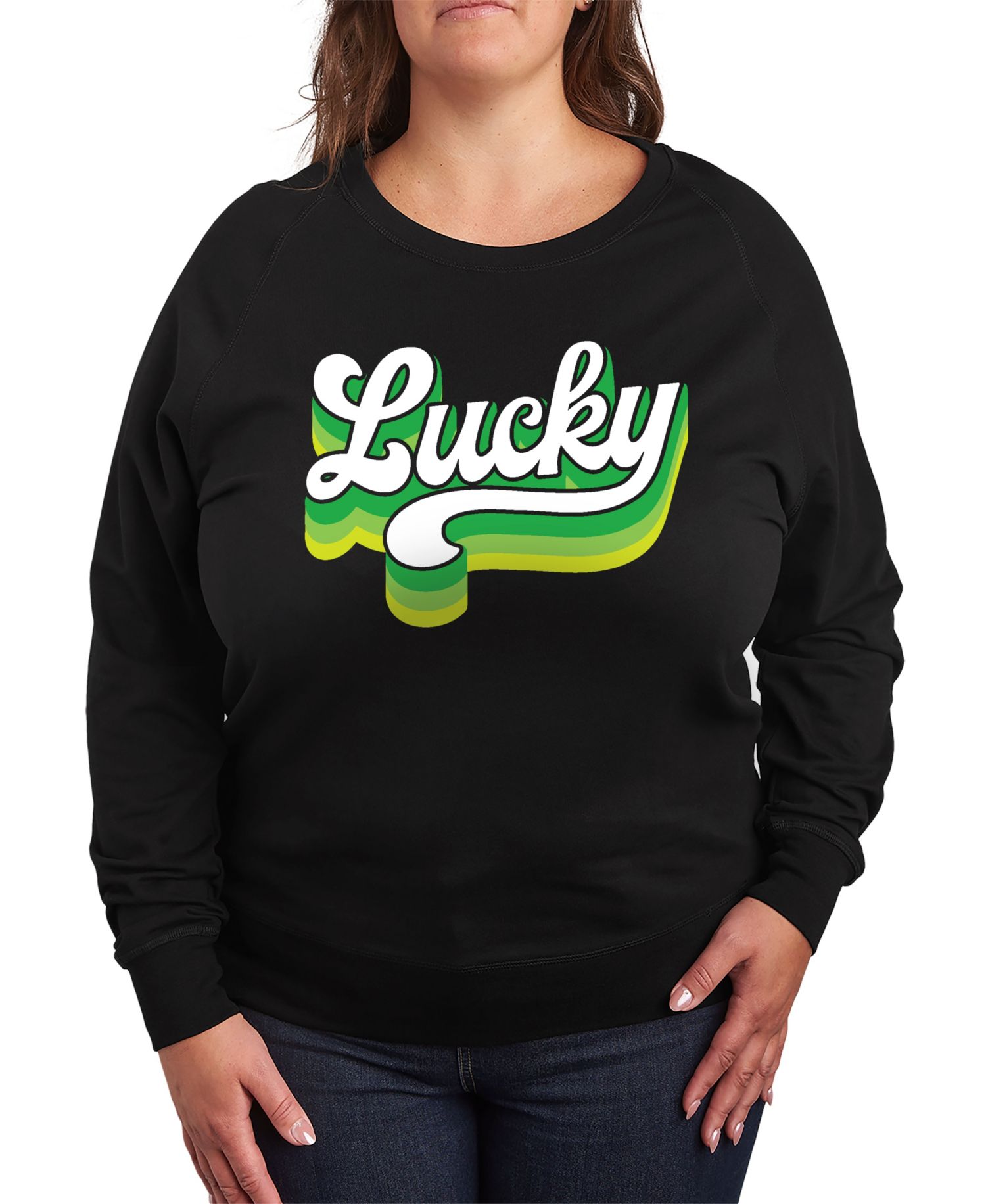 Plus Size St. Patrick's Day Retro Lucky Graphic Crew Neck Top