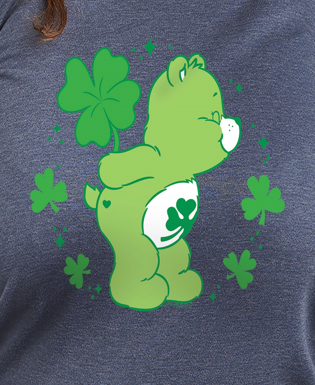 Hybrid Apparel Plus Size Care Bears Clover Graphic Crew Neck Top In Blue