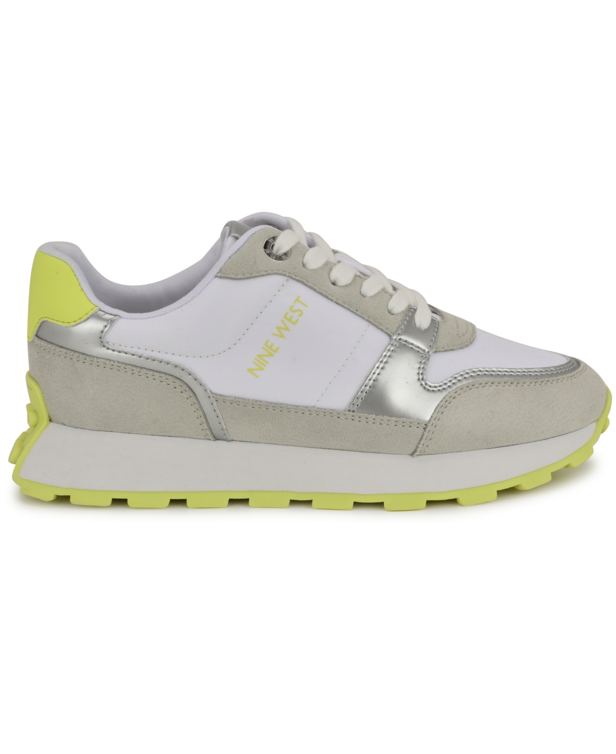 Shop Nine West Women's Kalah Casual Lace-up Sneakers In Light Grey,neon Yellow