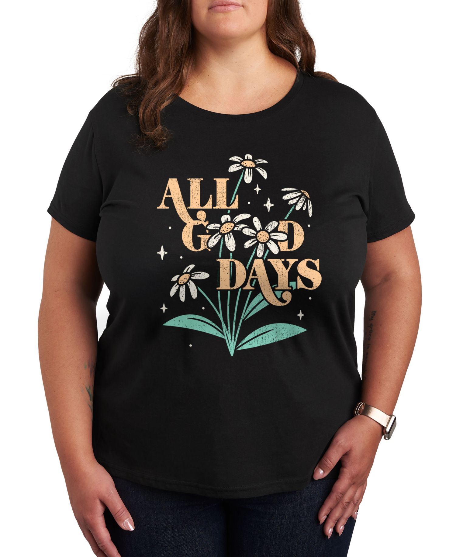Plus Size Trendy All Good Graphic Crew Neck T-Shirt