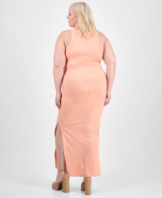 Trendy Plus Size Ribbed Sleeveless Midi Tank Dress
