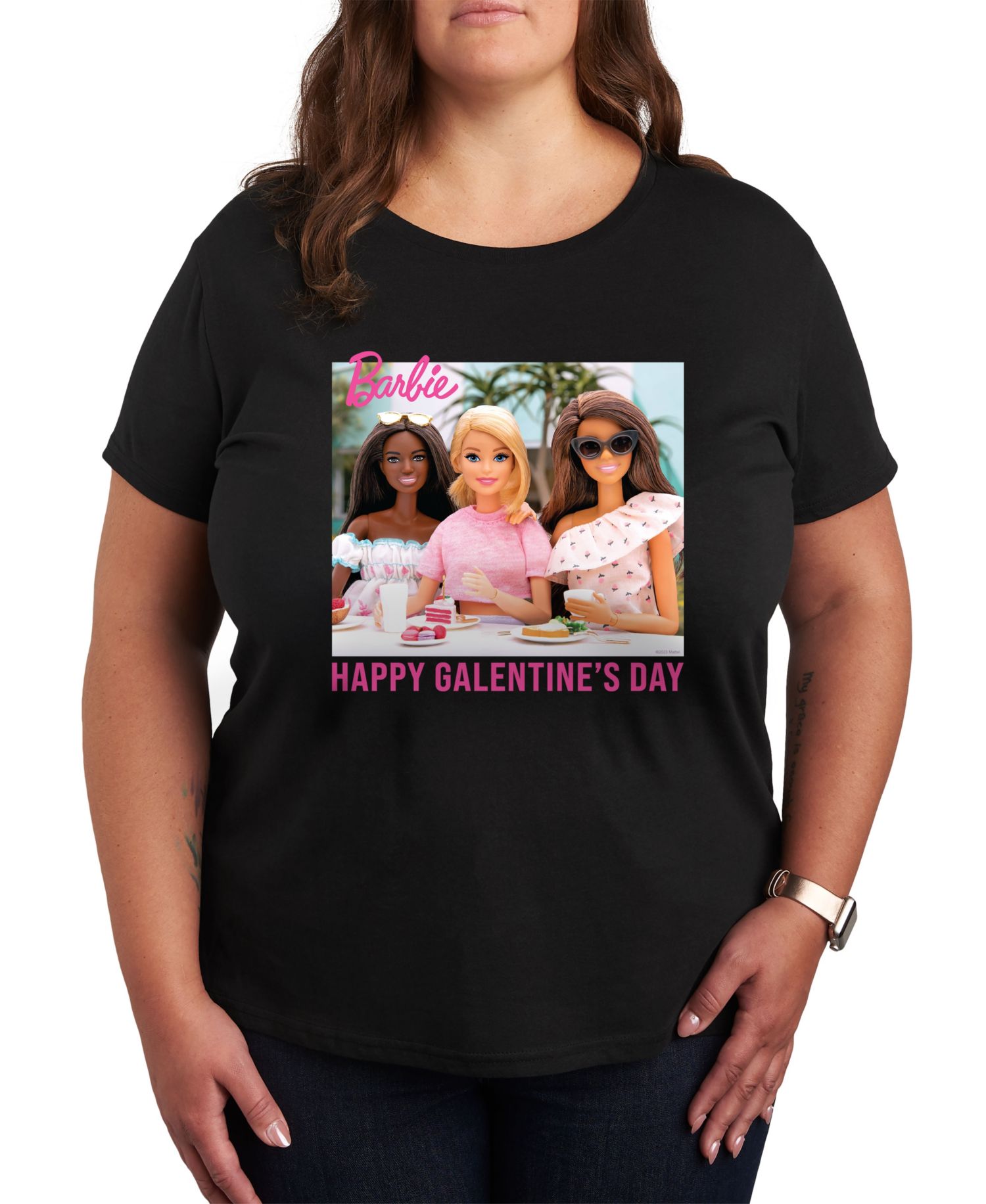 Plus Size Trendy Barbie Happy Galentine's Day Graphic Crew Neck T-Shirt