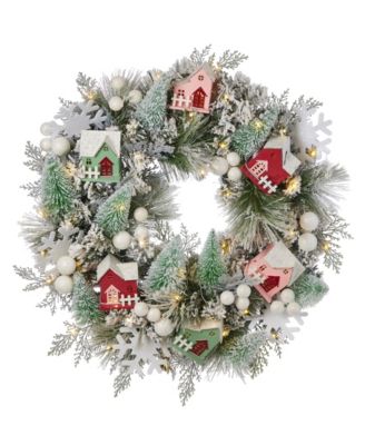 26" Pre-Lit Snowy Cottage Wreath