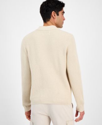 Men's Long Sleeve Waffle Knit Cardigan Sweater, Exclusively at Macy's