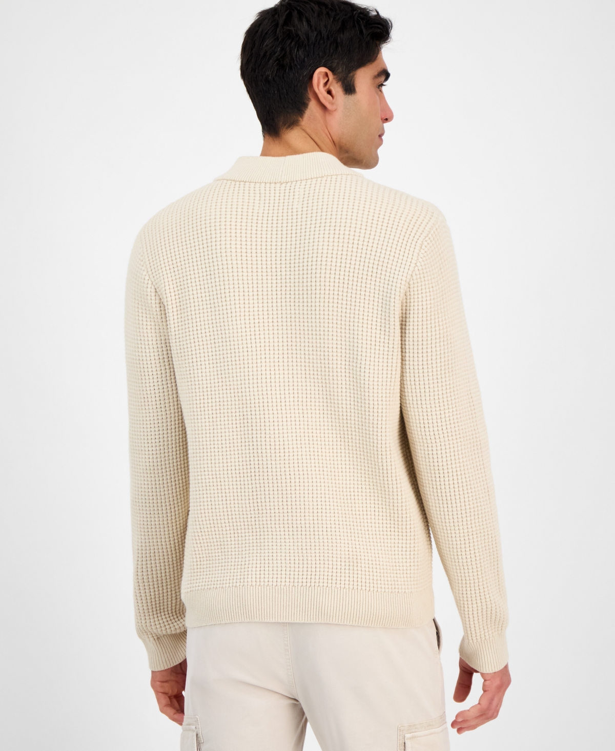 Shop Sun + Stone Men's Long Sleeve Waffle Knit Cardigan Sweater, Exclusively At Macy's In Neutral