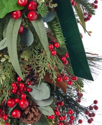 30" Pre-Lit Magnolia Leaf, Eucalyptus and Berry Swag