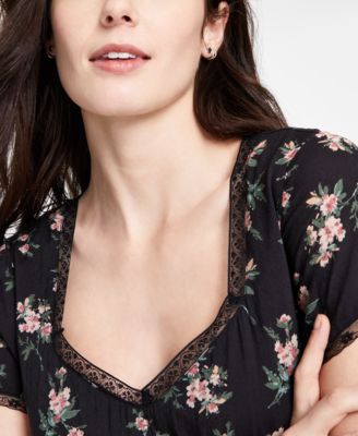 Women's Floral Lace-Trim Midi Dress