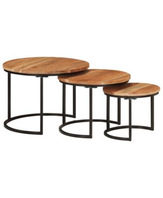 Nesting Table Set of 3 Natural wood and black