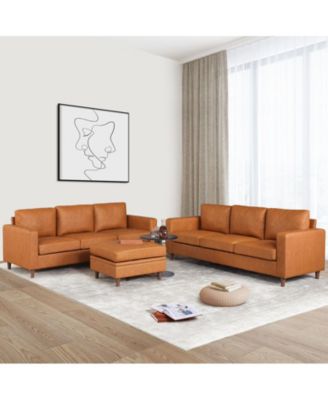 85" Leather Couch for Living Room, Modern Sofa Couches with Padded backrest, Upholstered Sofa with Armrests and Comfy Cushions, Deep Seat Sofas for Living Room, Bedroom, Office