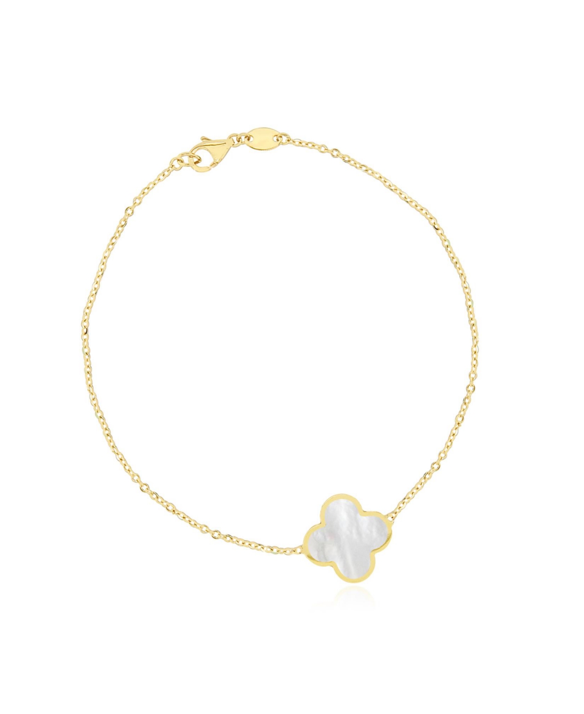 Large Mother of Pearl Single Clover Bracelet 14K Gold - Mother of pearl