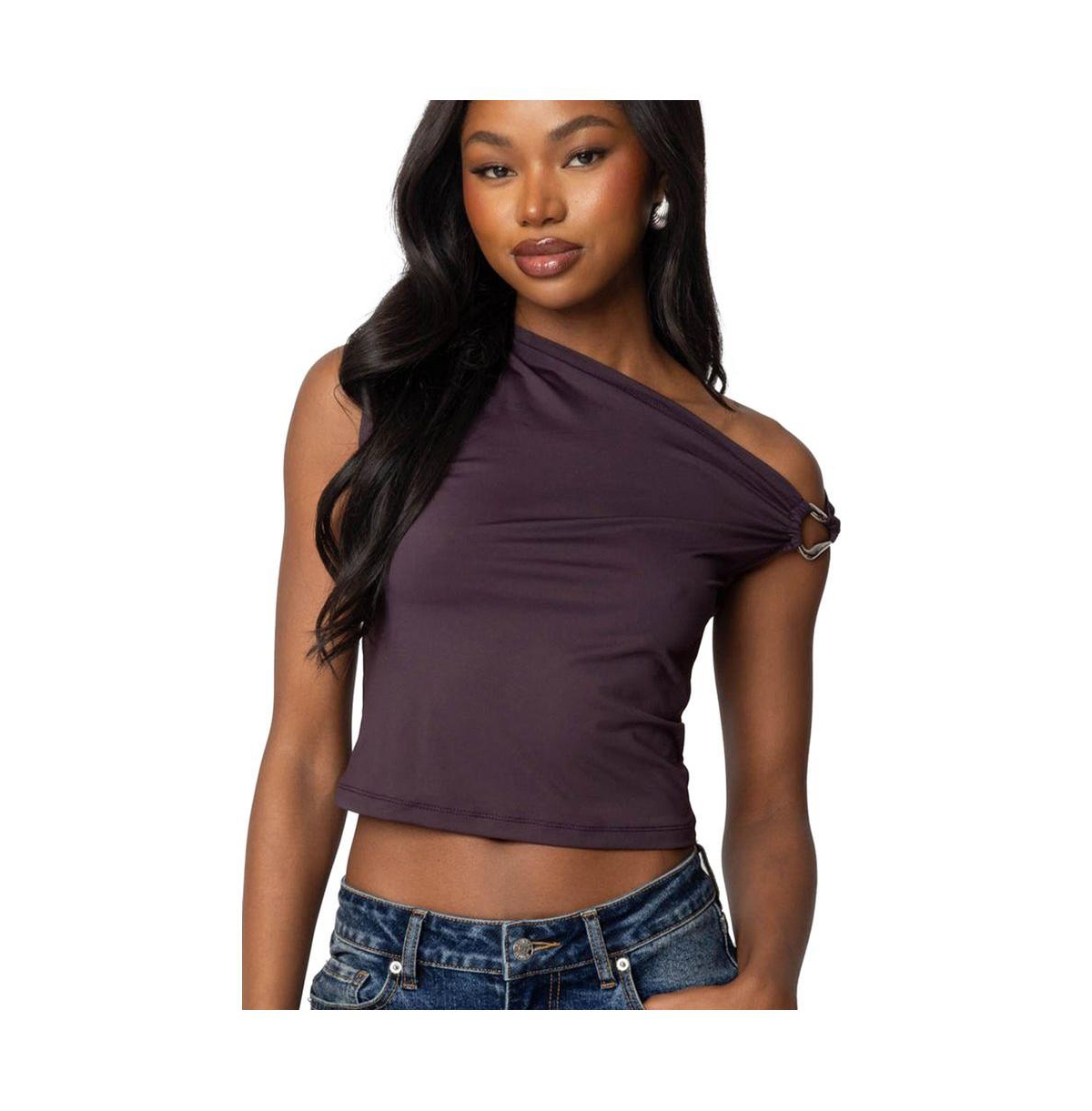 Womens Abstract Metal Ring Asymmetric Top - Purple