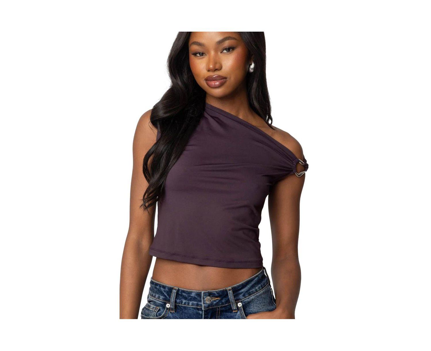Womens Abstract Metal Ring Asymmetric Top