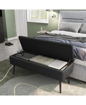 47.7'' Mid-century Modern Upholstered Storage Bench with Solid Wood Legs