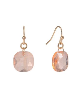 Gold Tone and Peach Faceted Stone Drop Earrings