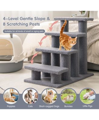 24'' 4-Step Pet Stairs Carpeted Ladder Ramp 8 Scratching Post Cat Tree Climber