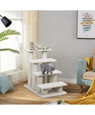 24'' 4-Step Pet Stairs Carpeted Ladder Ramp 8 Scratching Post Cat Tree Climber