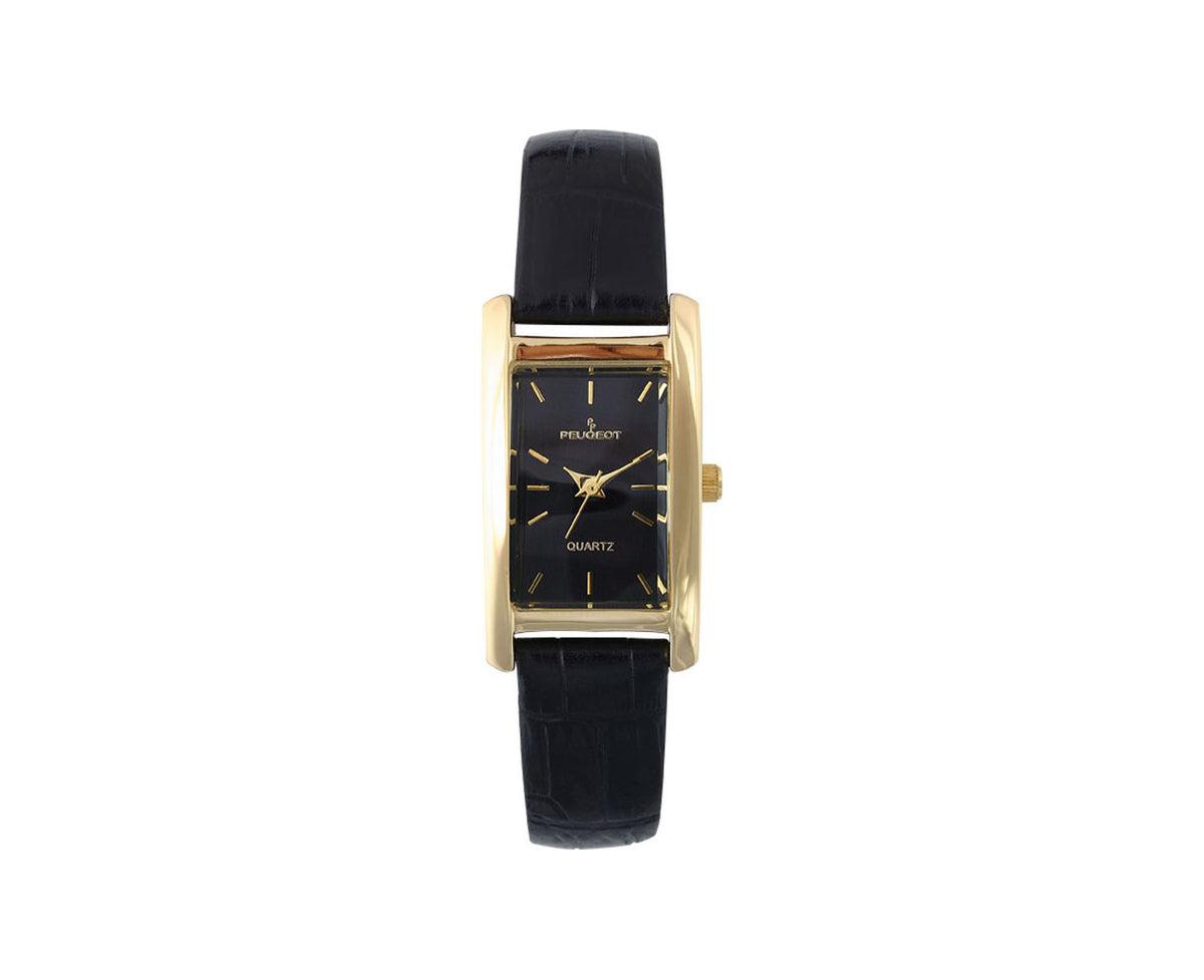 Women's 34x20mm Contour Dress Watch Black Leather Strap - Black