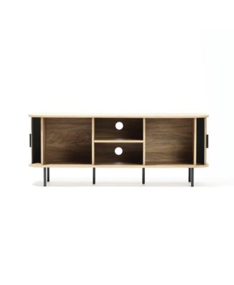 Mid-Century Modern 2-Door 55.1-Inch Wide TV Console with Slatted Slidng Doors