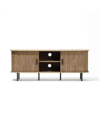 Mid-Century Modern 2-Door 55.1-Inch Wide TV Console with Slatted Slidng Doors