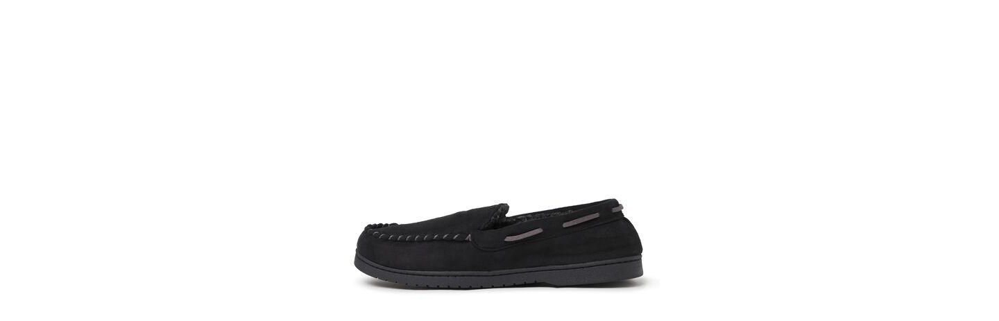 Мужские тапочки Dearfoams Keaton Microsuede Moccasin House Shoe Slipper, цвет: Чёрный — фото 2