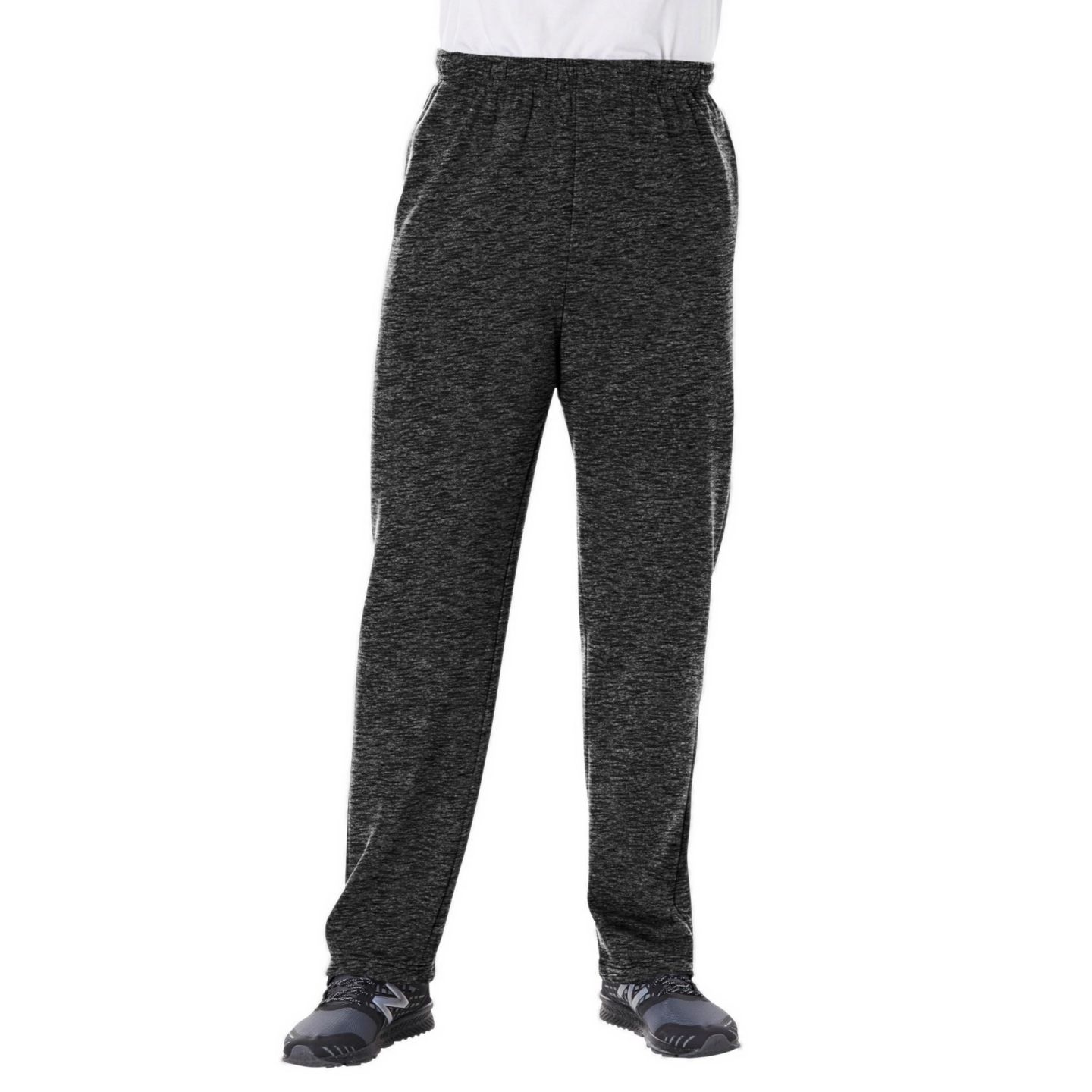Мужские брюки KingSize Fleece Open-Bottom Sweatpants, цвет: Чёрный белый меланжевый — фото 1