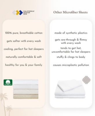 Extra Long Twin Bed Sheets Set, Soft 100% Cotton Sateen, 3 Pc Deep Pocket Sheets & Pillowcase Set