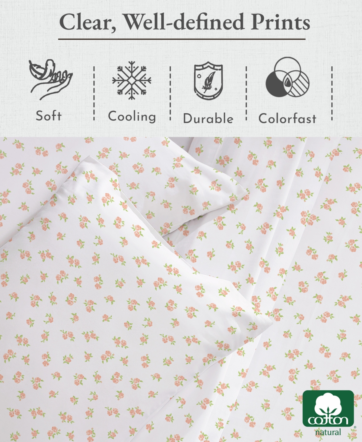 Twin Floral Sheet Set, Soft 100% Cotton Sateen, 3 Pc Deep Pocket Sheets & Pillowcase Set - Chic