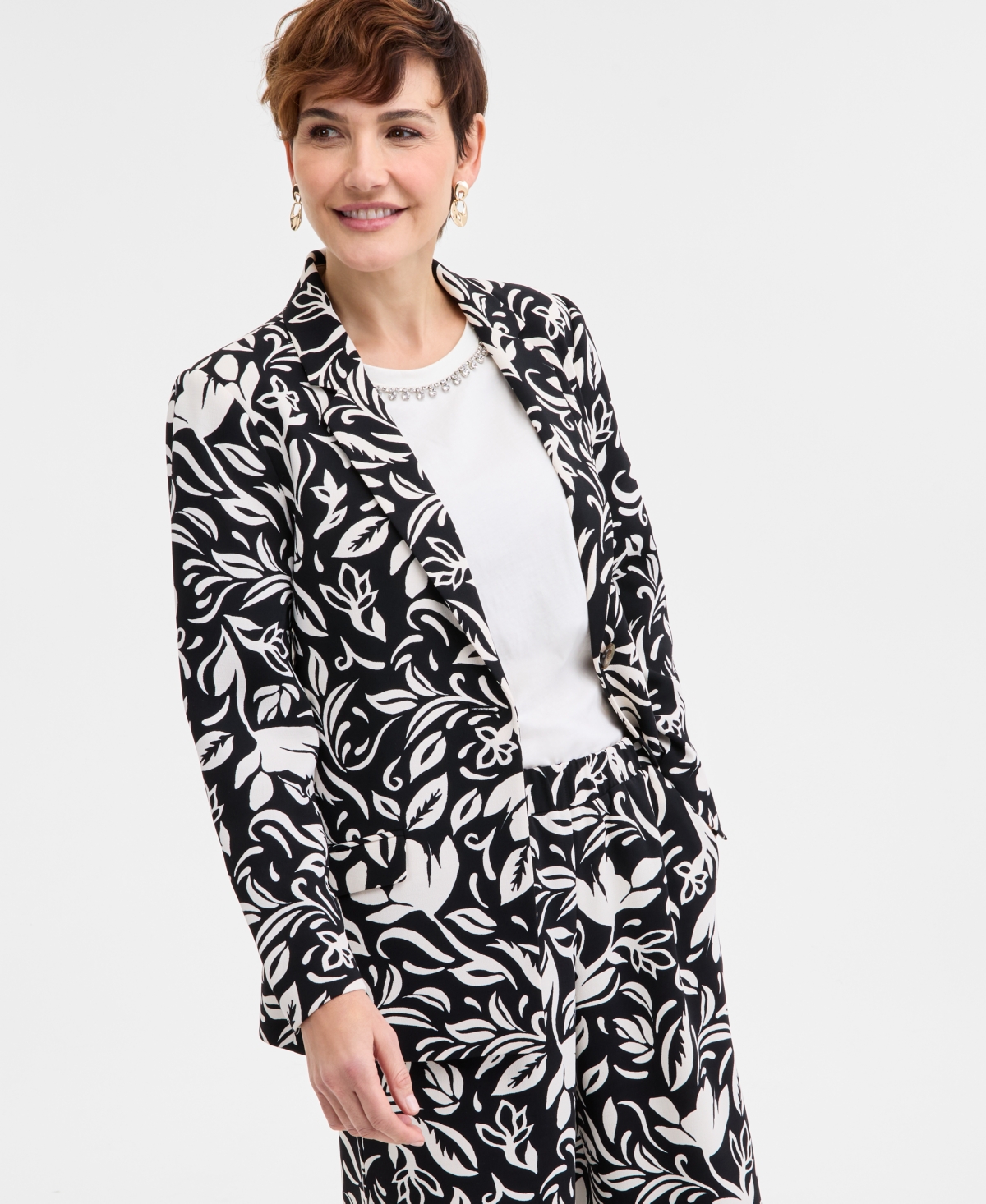 Shop Jm Collection Women's Printed Blazer, Exclusively At Macy's In Deep Black