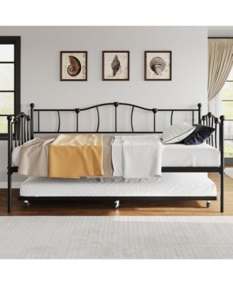 Metal Daybed with Trundle Bed, Twin Size Day Bed with Premium Metal Frame