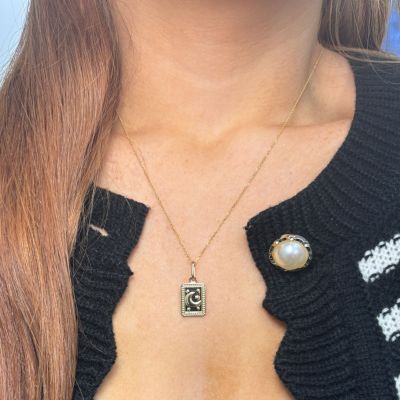 Gold Moon Tag Necklace 14K Gold