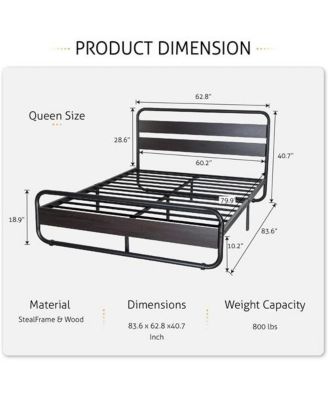 Heavy Duty Round Metal Frame Platform Bed with Wood Panel Headboard