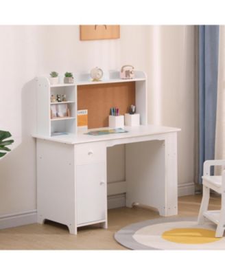 Kids Study Desk and Chair Set, Features Bookshelf, Bulletin Board, and Cabinets