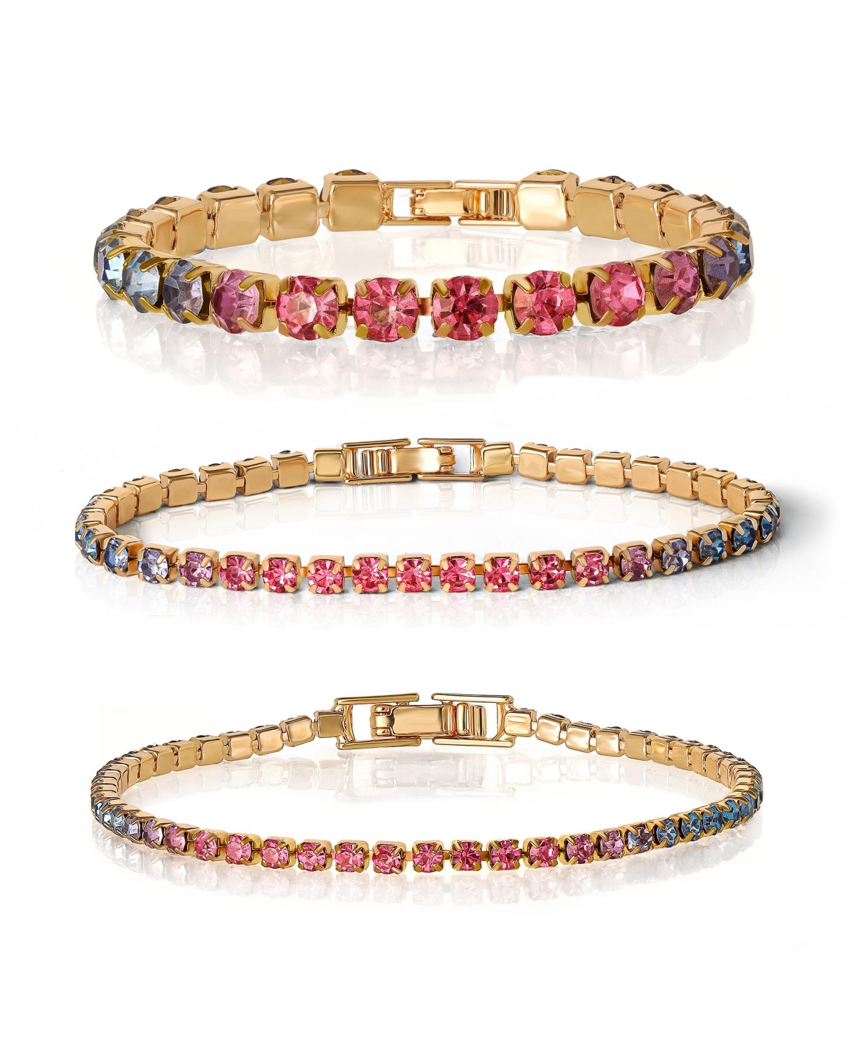 Colorful Crystal Tennis Bracelet Set - Sparkling Stackable Bracelets - Pink, blue