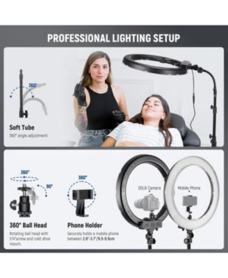 Ring Light 18inch Kit: 55W 5600K Professional LED with Stand and Phone Holder, Soft Tube & Bag for Tattoo Lash Extension Barber Makeup Artist Studio Video Photography Lighting, RL-18