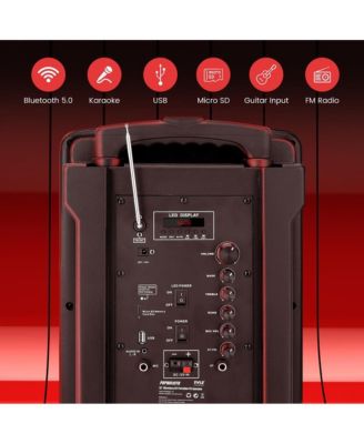10   Portable PA Speaker System - Wireless BT Streaming PA & Karaoke Party Audio Speaker, Two Wireless Mic, Wired Microphone, Tablet Stand, Flashing Party Lights, MP3/USB//FM Radio - PHPWA10TB
