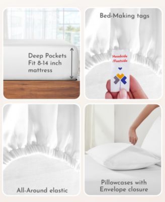 Soft 100% Cotton Sheets Set - Durable Sateen, Deep Pocket - King