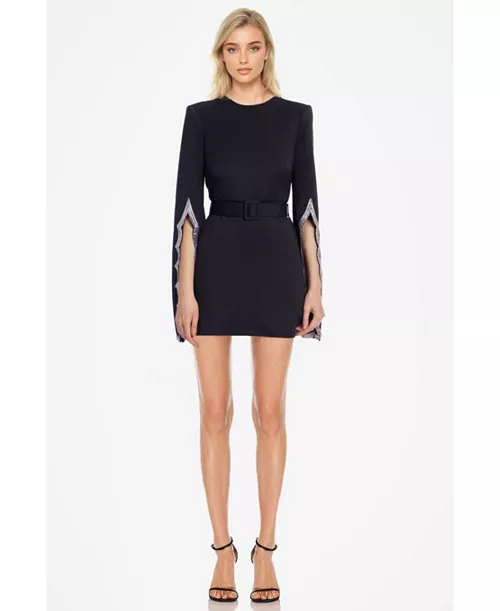 women's the silva | black scallop sleeved mini dress