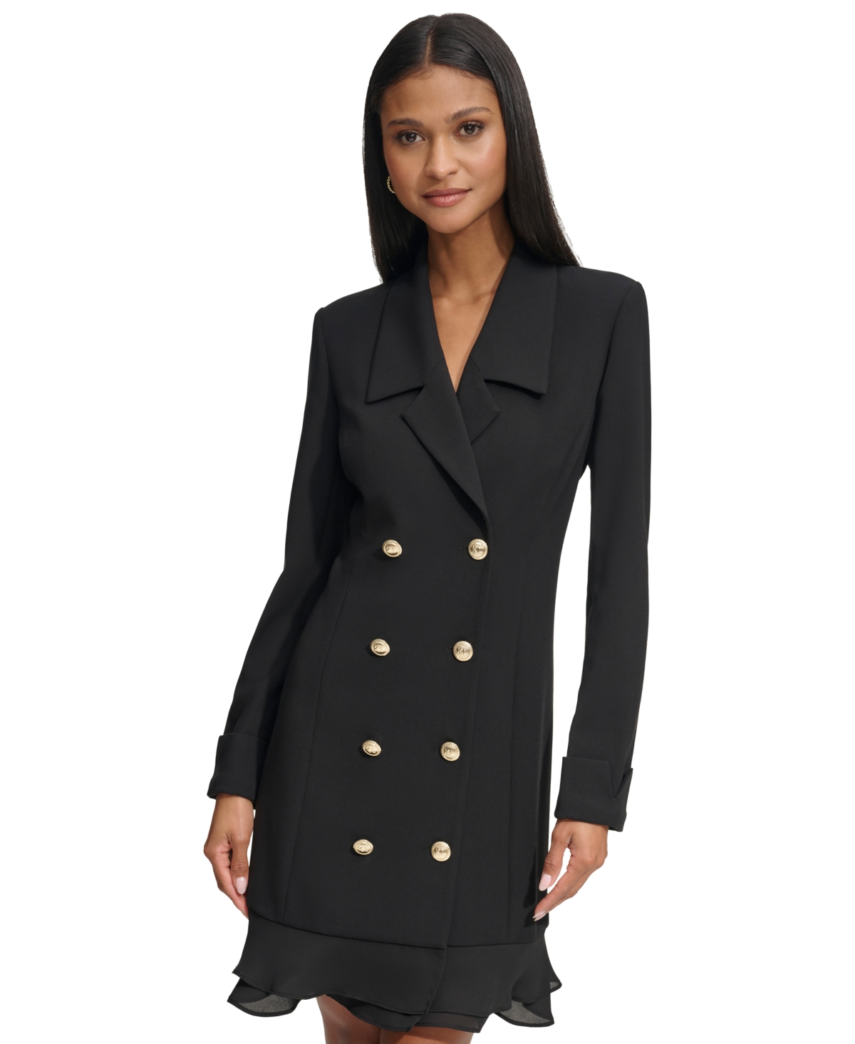 Karl Lagerfeld Women's Button-front Ruffled-hem Blazer Dress In Black