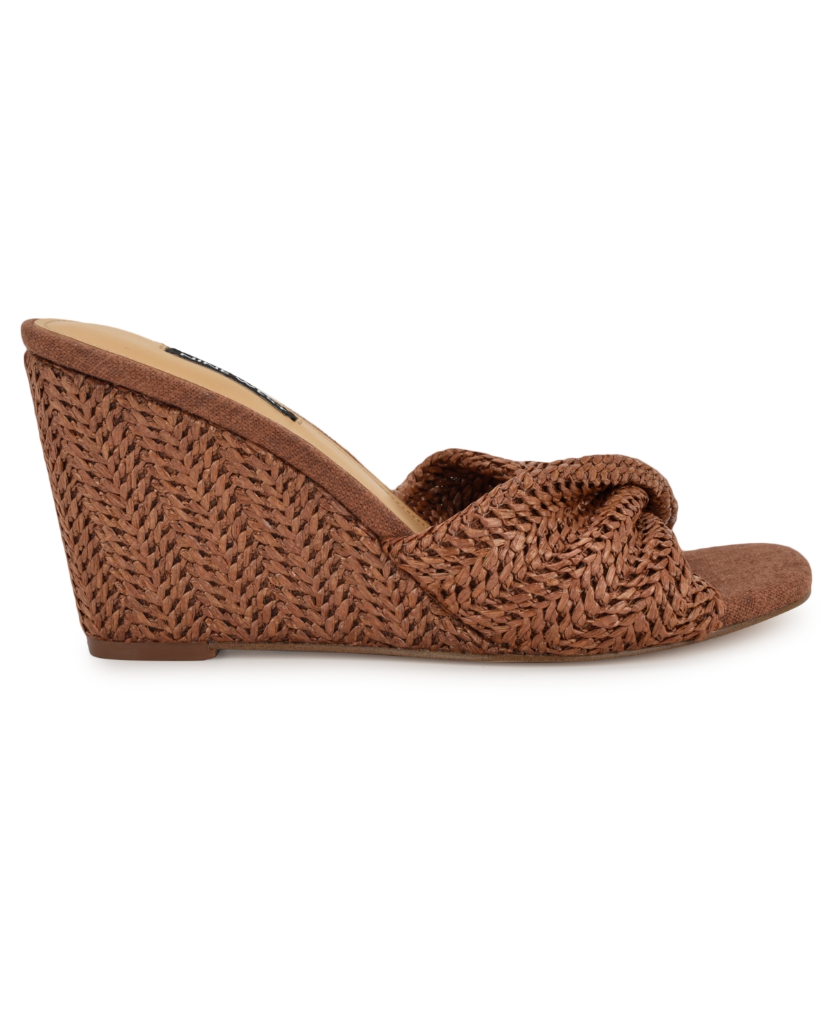 Shop Nine West Women's Nikhil Slip-on Square Toe Wedge Sandals In Medium Brown