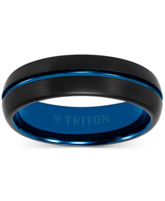 Men's Two-Tone Brushed Finish Wedding Band in Blue & Black Tungsten Carbide