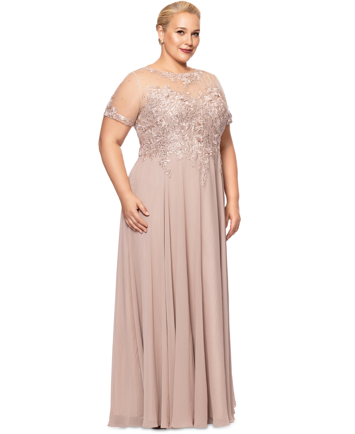 Xscape Plus Size Beaded Chiffon Gown In Taupe