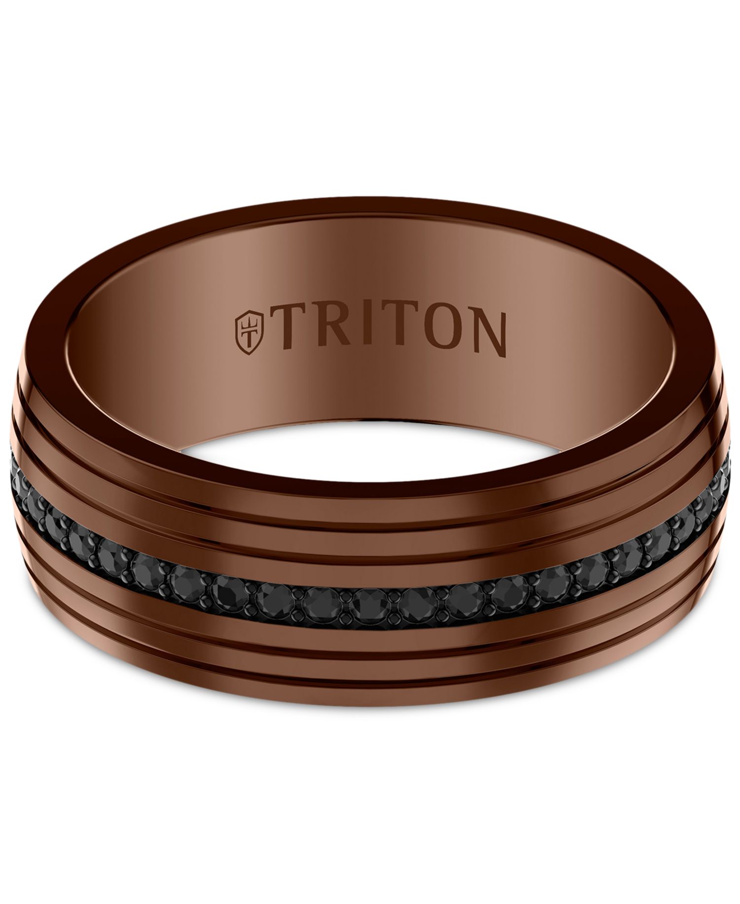 Men's Black Sapphire Low Dome Comfort Fit Wedding Band (1-1/6 ct. t.w.) in Brown & Black Tungsten