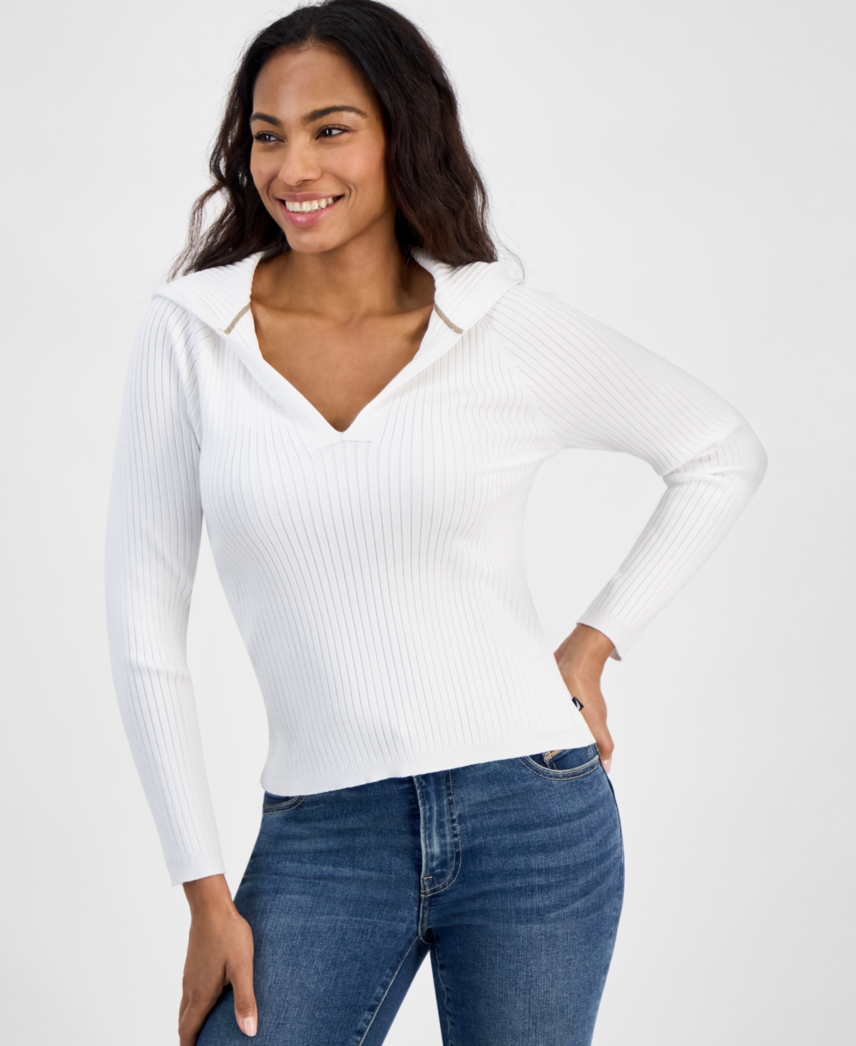 Women's Ribbed Hoodie Sweater - Bright White